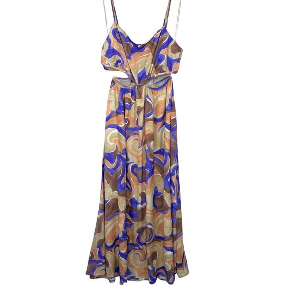 ASTR the Label Sanger Maxi Dress Open Cut-Out Side Purple Peach Swirl Size Large - Picture 3 of 9